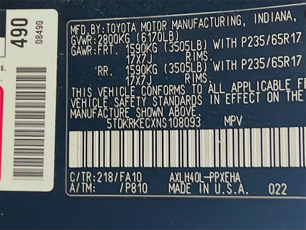 2022 Toyota Sienna LE 8 Passenger