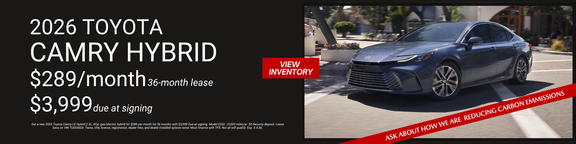 2026 Toyota Camry LE Lease Special